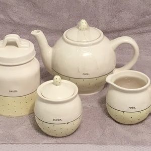 Rae Dunn Yellow Tea Pot Set Cocoa Cream and Sugar